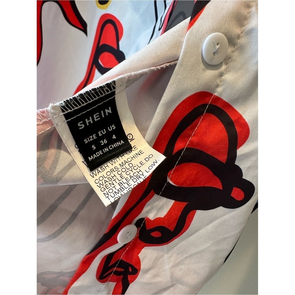 ☀️3/$15☀️Artsy Abstract Colorful SHEIN Button Up Shirt S‎ White Graphic Artsy - Picture 4 of 6